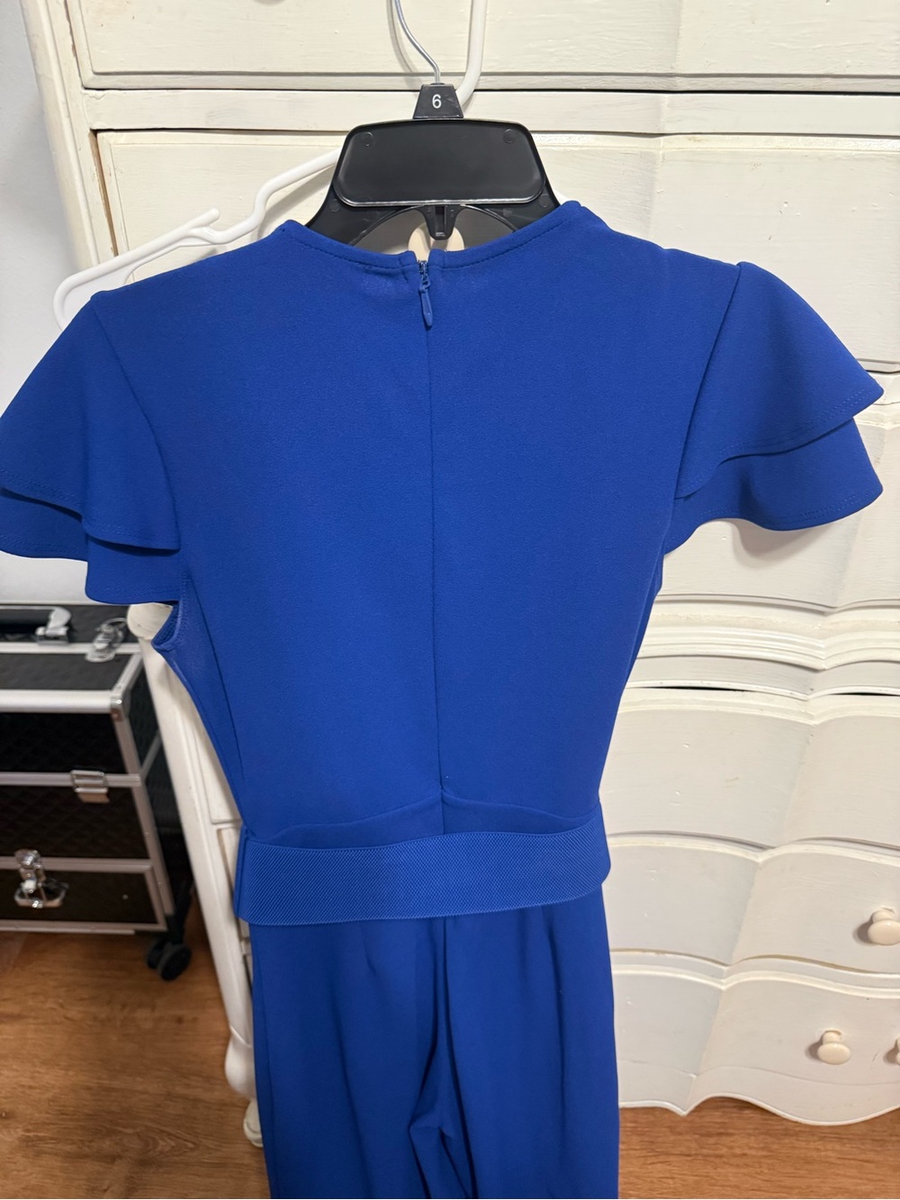 Blue Ruffled Belted Women's Jumpsuit - Picture 2 of 10